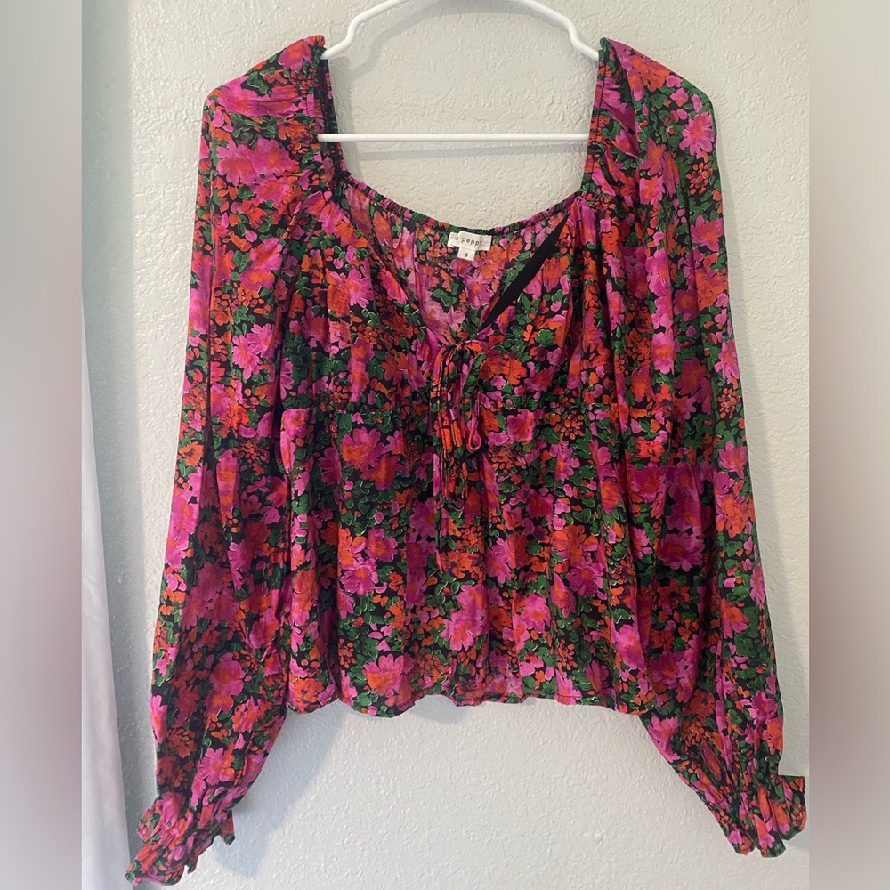 Floral Pink and Red Women's Top